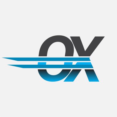 İlk logo OX şirketi adı siyah-mavi, Basit ve Modern Logo Tasarımı.