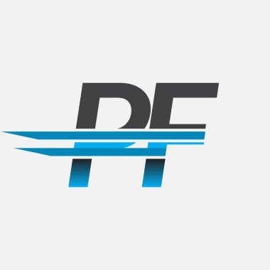İlk logo PF şirketi adı siyah-mavi, Basit ve Modern Logo Tasarımı.