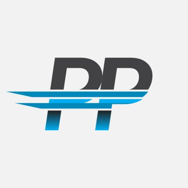 İlk logo PP şirketi adı siyah-mavi, Basit ve Modern Logo Tasarımı.