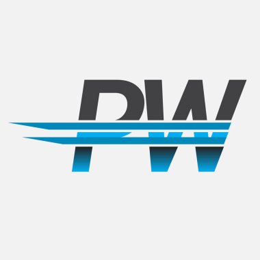 İlk logo PW şirketi adı siyah-mavi, Basit ve Modern Logo Tasarımı.
