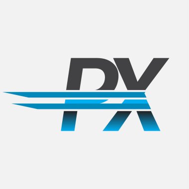 İlk logo PX şirketi adı siyah-mavi, Basit ve Modern Logo Tasarımı.