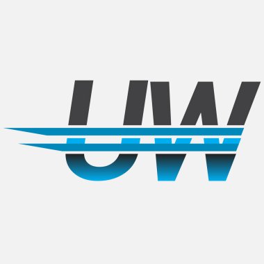 İlk logo UW şirketi adı siyah-mavi, Basit ve Modern Logo Tasarımı.