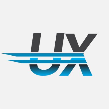 İlk logo UX şirketi adı siyah-mavi, Basit ve Modern Logo Tasarımı.