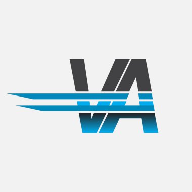 İlk logo VA şirketi adı siyah-mavi, Basit ve Modern Logo Tasarımı.