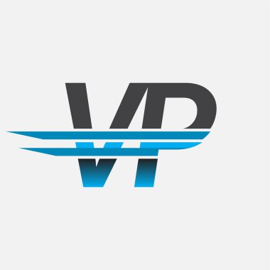 İlk logo VP şirketi adı siyah-mavi, Basit ve Modern Logo Tasarımı.