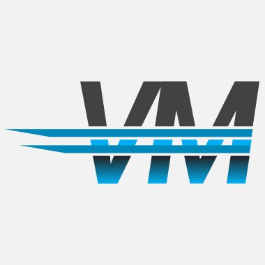 İlk logo VM şirketi adı siyah-mavi, Basit ve Modern Logo Tasarımı.