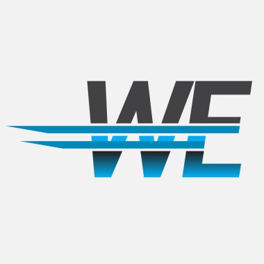 İlk logo WE şirketi adı siyah-mavi, basit ve modern logo tasarımı.