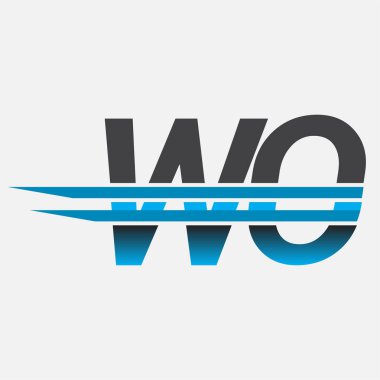 İlk logo WO şirketi adı siyah-mavi, Basit ve Modern Logo Tasarımı.