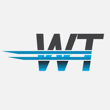 İlk logo WT şirketi adı siyah-mavi, Basit ve Modern Logo Tasarımı.