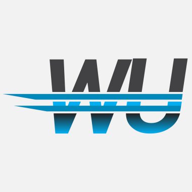 İlk logo WU şirketinin adı siyah-mavi, Basit ve Modern Logo Tasarımı.