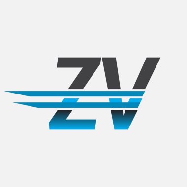 İlk logo ZV şirketi adı siyah-mavi, Basit ve Modern Logo Tasarımı.