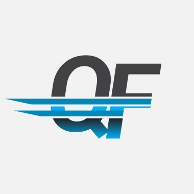 İlk logo QF şirket adı siyah-mavi, Basit ve Modern Logo Tasarımı.