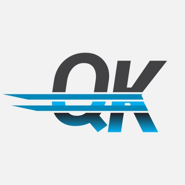 İlk logo QK şirketi adı siyah-mavi, Basit ve Modern Logo Tasarımı.