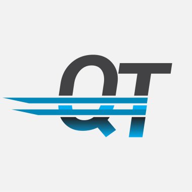 İlk logo QT şirketi adı siyah-mavi, Basit ve Modern Logo Tasarımı.