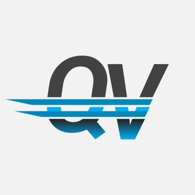 İlk logo QV şirket adı siyah-mavi, Basit ve Modern Logo Tasarımı.