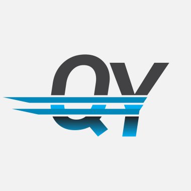İlk logo QY şirket adı siyah-mavi, Basit ve Modern Logo Tasarımı.