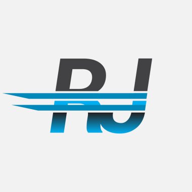 İlk logo RJ şirketi adı siyah-mavi, Basit ve Modern Logo Tasarımı.
