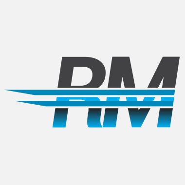 İlk logo RM şirketi adı siyah-mavi, Basit ve Modern Logo Tasarımı.