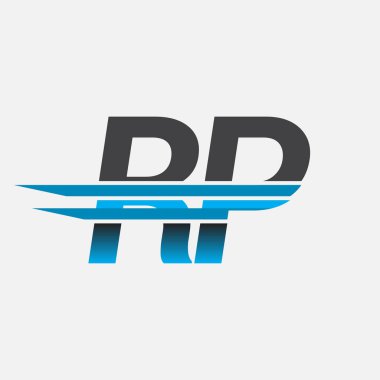İlk logo RP şirketi adı siyah-mavi, Basit ve Modern Logo Tasarımı.