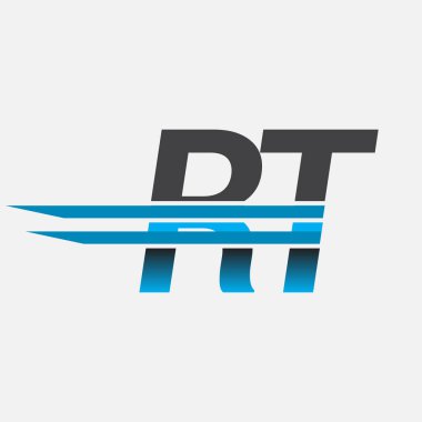 İlk logo RT şirketi adı siyah-mavi, Basit ve Modern Logo Tasarımı.