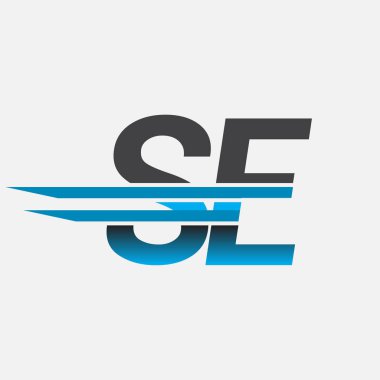 SE firmasının ilk logosu siyah ve mavi renkli, Basit ve Modern Logo Tasarımı.