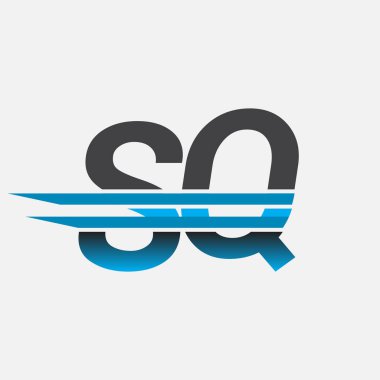İlk logo SQ şirketi adı siyah-mavi, Basit ve Modern Logo Tasarımı.