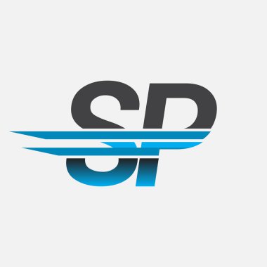 İlk logo SP şirketi adı siyah-mavi, Basit ve Modern Logo Tasarımı.
