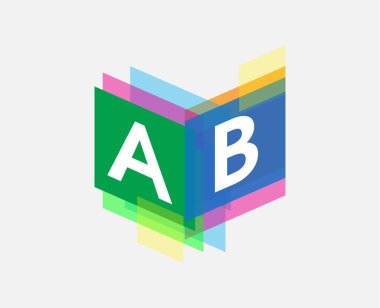 Renkli geometrik şekilli AB logosu, yaratıcı endüstri, web, iş ve şirket için harf kombinasyonu tasarımı.