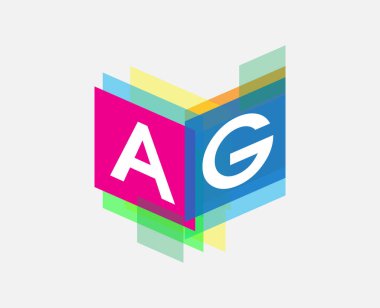 Renkli geometrik şekilli AG logosu, yaratıcı endüstri, web, iş ve şirket için harf kombinasyonu tasarımı.