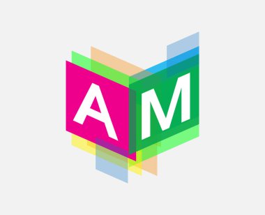 Renkli geometrik şekilli AM harfi logosu, yaratıcı endüstri, web, iş ve şirket için harf kombinasyonu tasarımı.