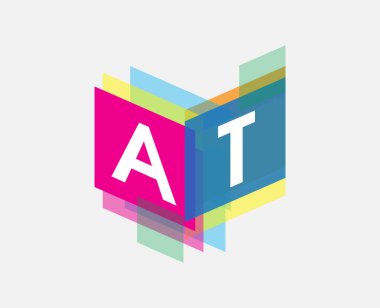 Renkli geometrik şekilli AT harfi logosu, yaratıcı endüstri, web, iş ve şirket için harf kombinasyonu tasarımı.