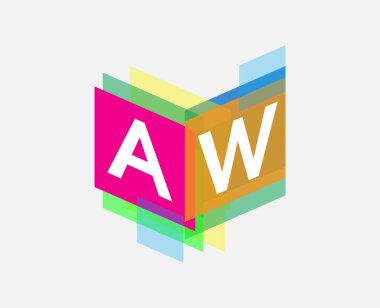 Renkli geometrik şekilli harf AW logosu, yaratıcı endüstri, web, iş ve şirket için harf kombinasyonu tasarımı.