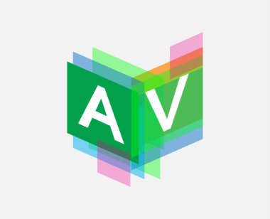 Renkli geometrik şekilli AV logosu, yaratıcı endüstri, web, iş ve şirket için harf kombinasyonlu logo tasarımı.