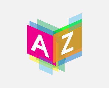 Renkli geometrik şekilli harf AZ logosu, yaratıcı endüstri, web, iş ve şirket için harf kombinasyonu tasarımı.