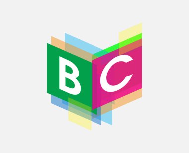 Renkli geometrik şekilli BC harfi logosu, yaratıcı endüstri, web, iş ve şirket için harf kombinasyonu tasarımı.