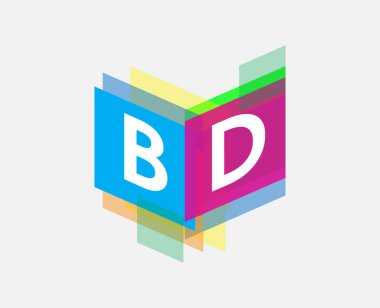 Renkli geometrik şekilli BD logosu, yaratıcı endüstri, web, iş ve şirket için harf kombinasyonlu logo tasarımı.