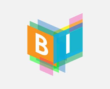 Renkli geometrik şekilli harf BI logosu, yaratıcı endüstri, web, iş ve şirket için harf kombinasyonu tasarımı.