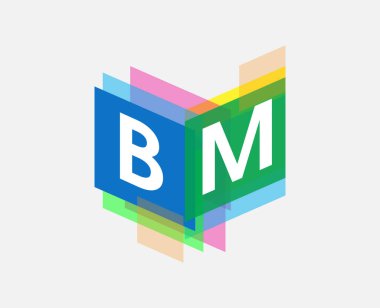 BM harfi renkli geometrik şekilli logo, yaratıcı endüstri, web, iş ve şirket için harf kombinasyonlu logo tasarımı.