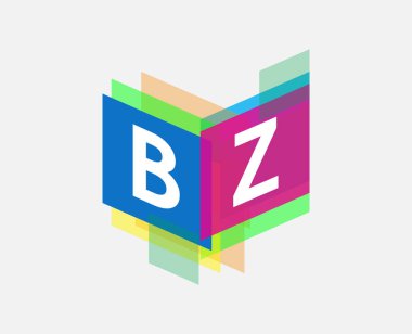 Renkli geometrik şekilli BZ logosu, yaratıcı endüstri, web, iş ve şirket için harf kombinasyonu tasarımı.