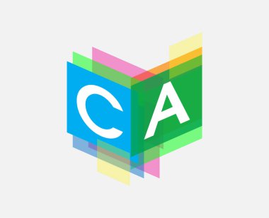 Renkli geometrik şekilli CA harfi logosu, yaratıcı endüstri, web, iş ve şirket için harf kombinasyonu tasarımı.