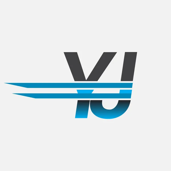 Yj公司最初的标志Yj公司的名称为黑色和蓝色 简洁和现代标志设计 — 图库矢量图片
