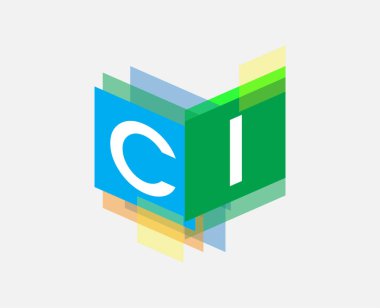 Renkli geometrik şekilli CI harfi logosu, yaratıcı endüstri, web, iş ve şirket için harf kombinasyonu tasarımı.