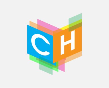Renkli geometrik şekilli CH logosu, yaratıcı endüstri, web, iş ve şirket için harf kombinasyonu tasarımı.