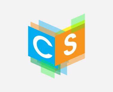 Renkli geometrik şekilli harf CS logosu, yaratıcı endüstri, web, iş ve şirket için harf kombinasyonu tasarımı.