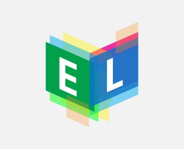 Renkli geometrik şekilli EL harfi logosu, yaratıcı endüstri, web, iş ve şirket için harf kombinasyonu tasarımı.