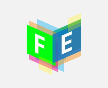 Renkli geometrik şekilli FE harfi logosu, yaratıcı endüstri, web, iş ve şirket için harf kombinasyonu tasarımı.