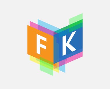 Renkli geometrik şekilli harf FK logosu, yaratıcı endüstri, web, iş ve şirket için harf kombinasyonu tasarımı.