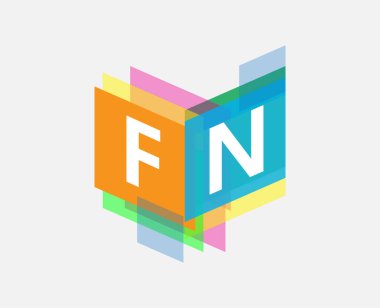 Renkli geometrik şekilli FN logosu, yaratıcı endüstri, web, iş ve şirket için harf kombinasyonlu logo tasarımı.