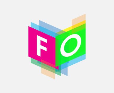 Renkli geometrik şekilli harf FO logosu, yaratıcı endüstri, web, iş ve şirket için harf kombinasyonu tasarımı.