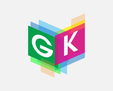 Renkli geometrik şekilli GK logosu, yaratıcı endüstri, web, iş ve şirket için harf kombinasyonu tasarımı.